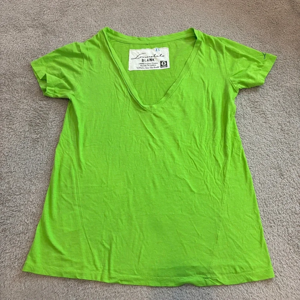 Loomstate Blank Womens XS Lime Green Organic Cotton V-Neck Short Sleeve T-Shirt‎